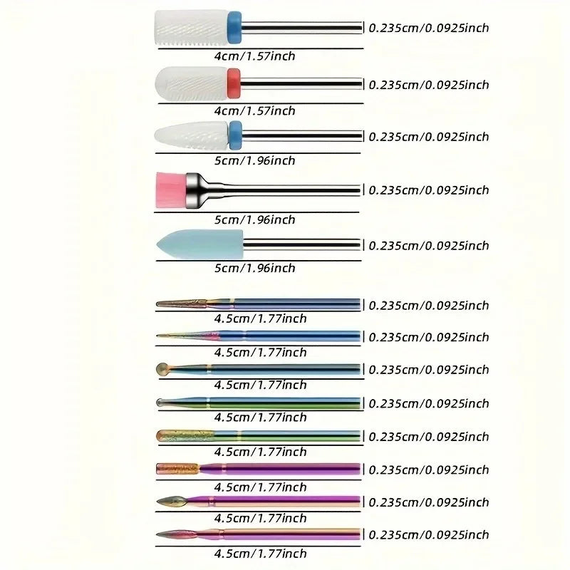 13-Piece Professional Ceramic Nail Drill Bit Set – High-Precision Tools for Acrylic & Gel Nails