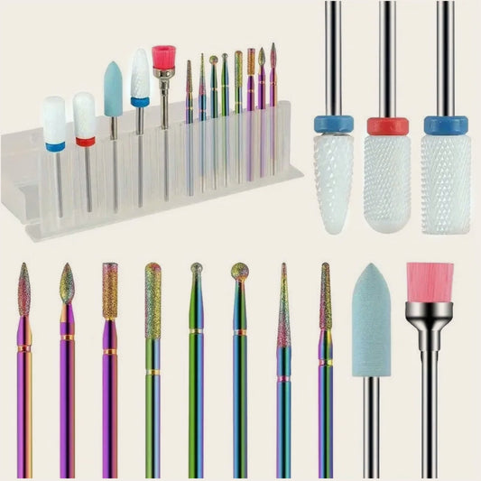 13-Piece Professional Ceramic Nail Drill Bit Set – High-Precision Tools for Acrylic & Gel Nails