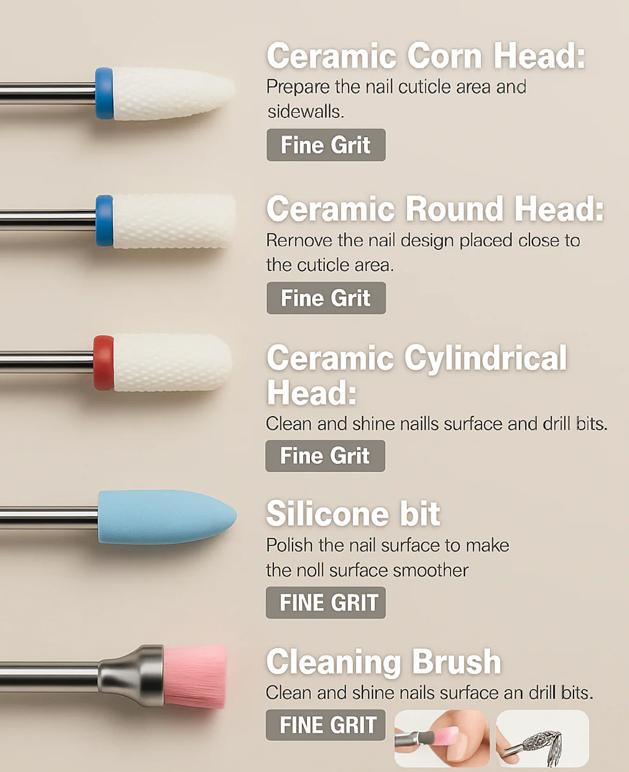 13-Piece Professional Ceramic Nail Drill Bit Set – High-Precision Tools for Acrylic & Gel Nails