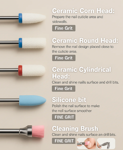 13-Piece Professional Ceramic Nail Drill Bit Set – High-Precision Tools for Acrylic & Gel Nails